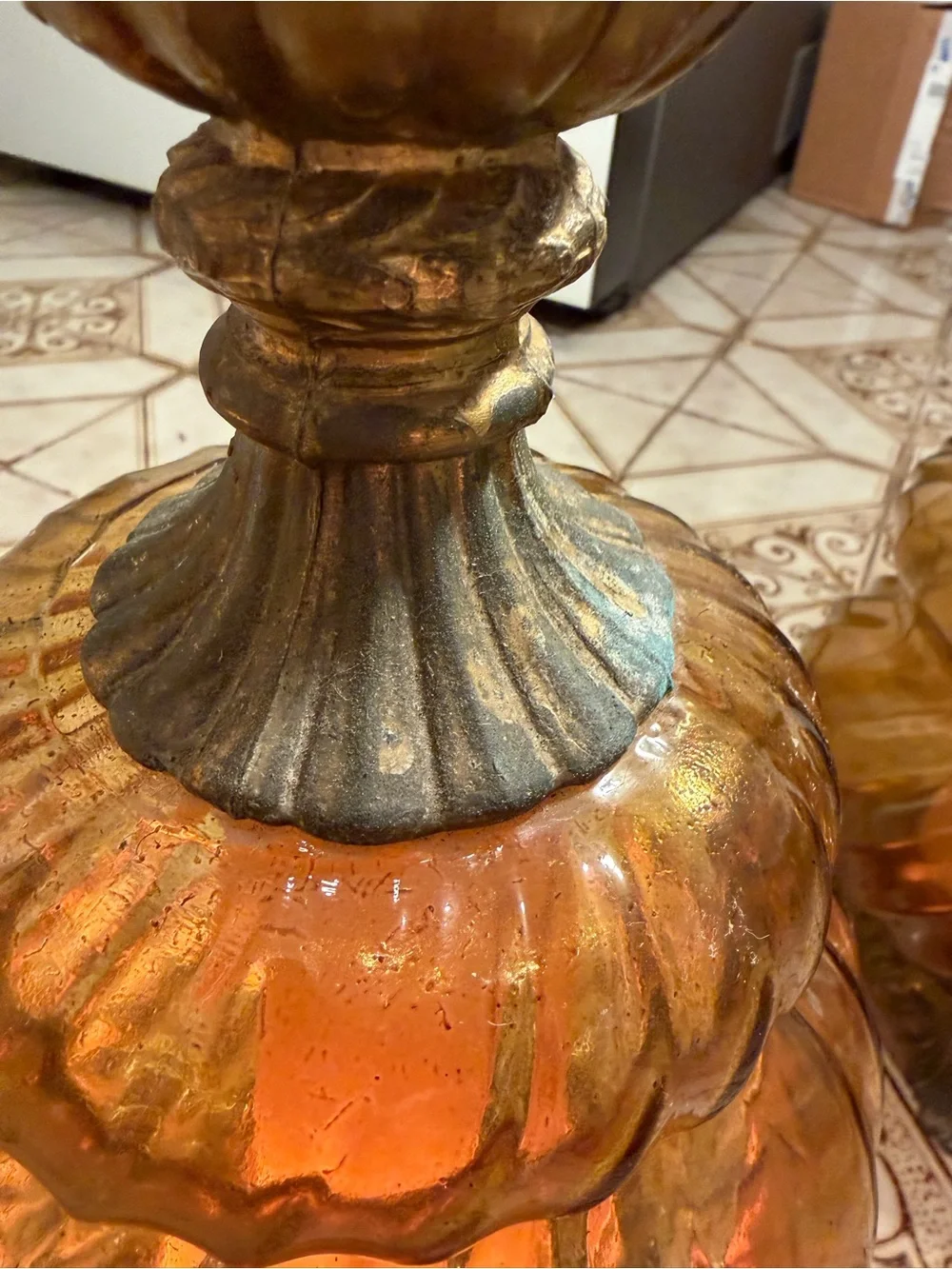 Vintage Chilo MidCentury Hollywood Regency Amber Glass 3Way Table Lamp Whimsgoth